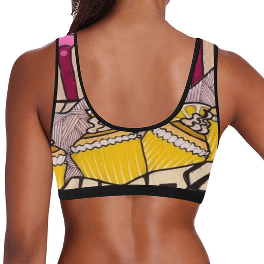 Cupcake Skate Art Sports Bra Yellow