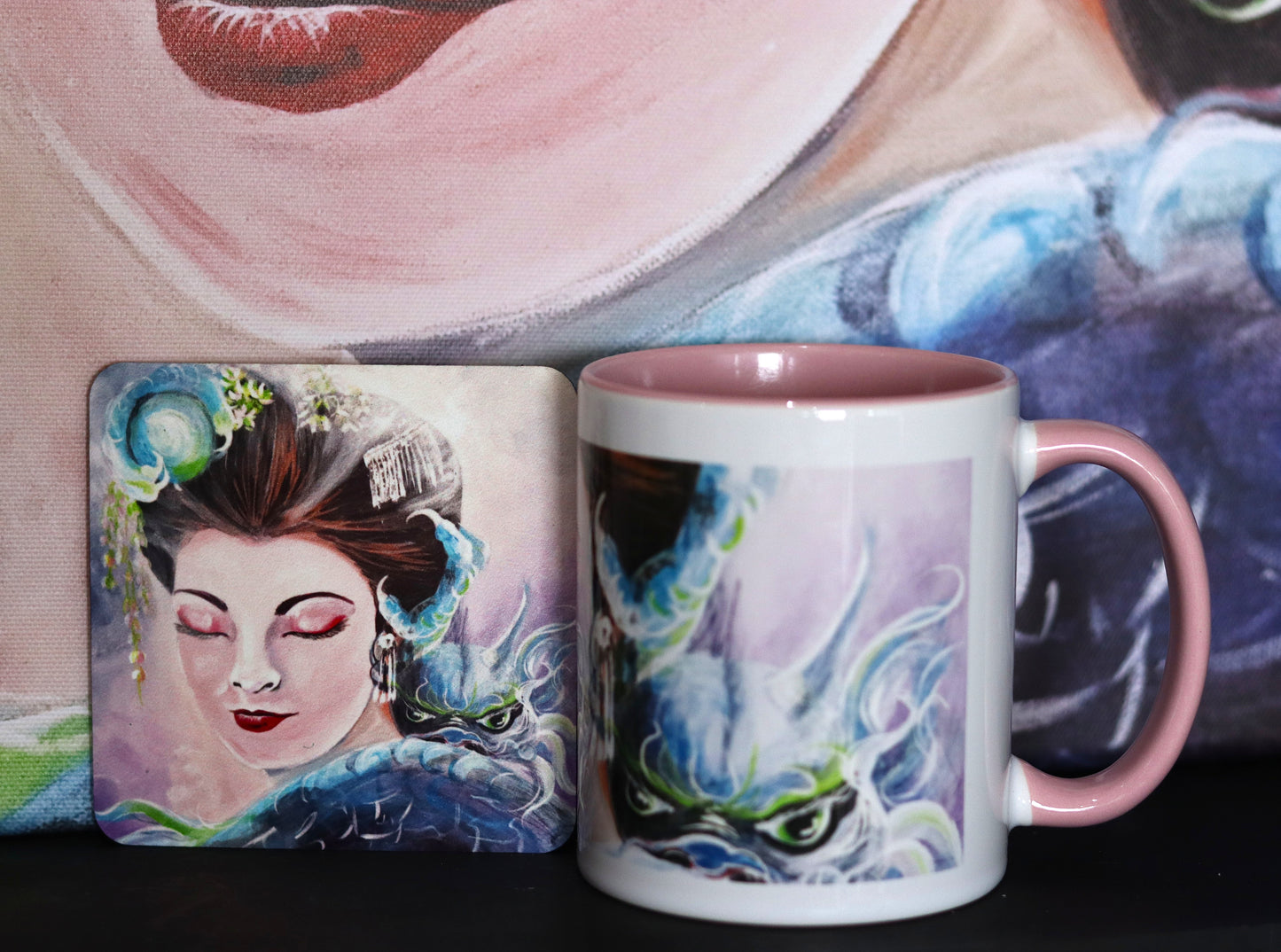 Geisha & Dragons Cup and Coaster Set – Communication