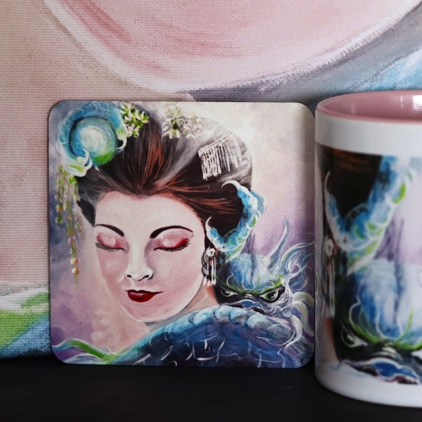 Geisha & Dragons Cup and Coaster Set – Communication