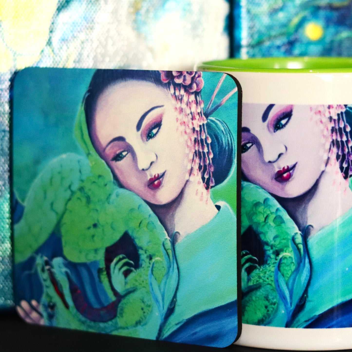 Geisha & Dragons Cup and Coaster Set – Love & Healing