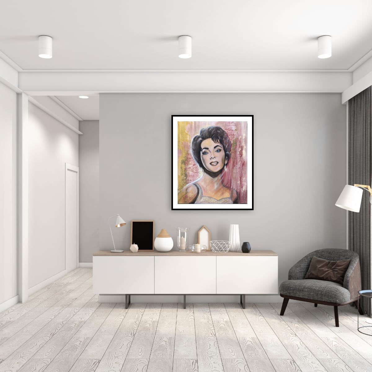 Vibrant pink portrait inspired by Elizabeth Taylor, part of the Pink Icons Series by Lynette Mary Skeers.
