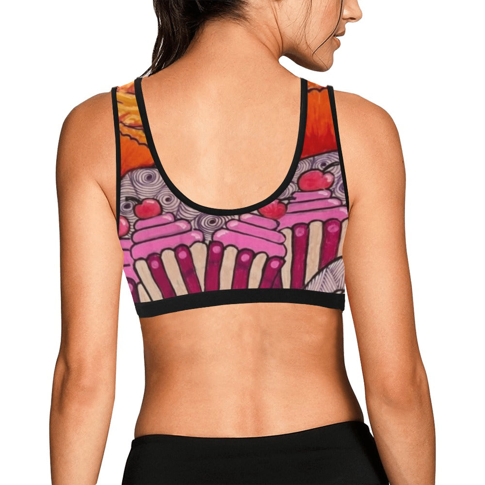 Cupcake Skate Art Sports Bra Pink