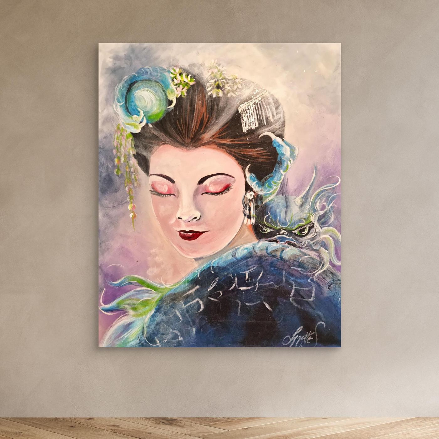 Geishas and Dragons Series - Communication - Canvas  Print