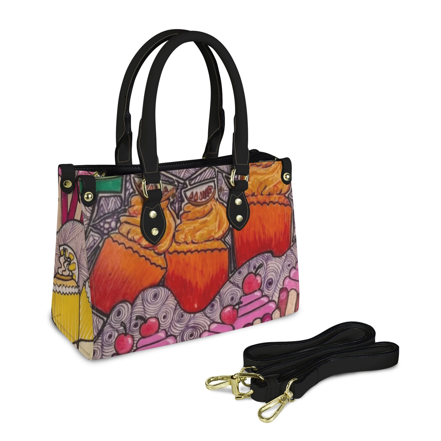 Cupcakes Skate Art Handbag PU Leather Handbag-Small