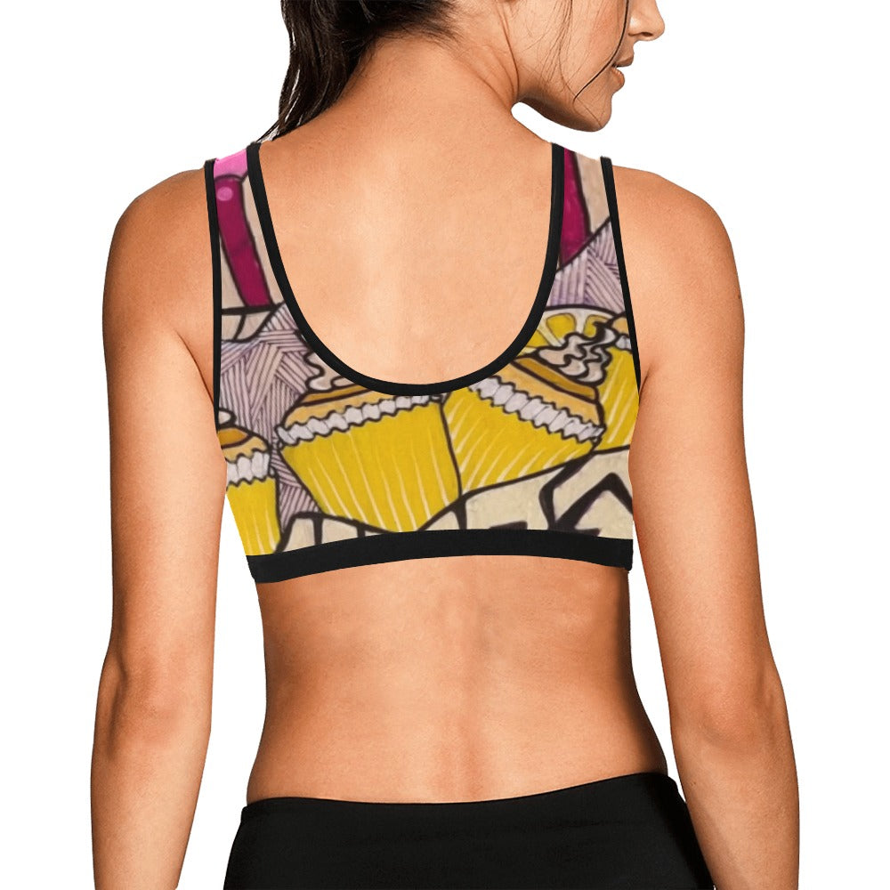 Cupcake Skate Art Sports Bra Yellow