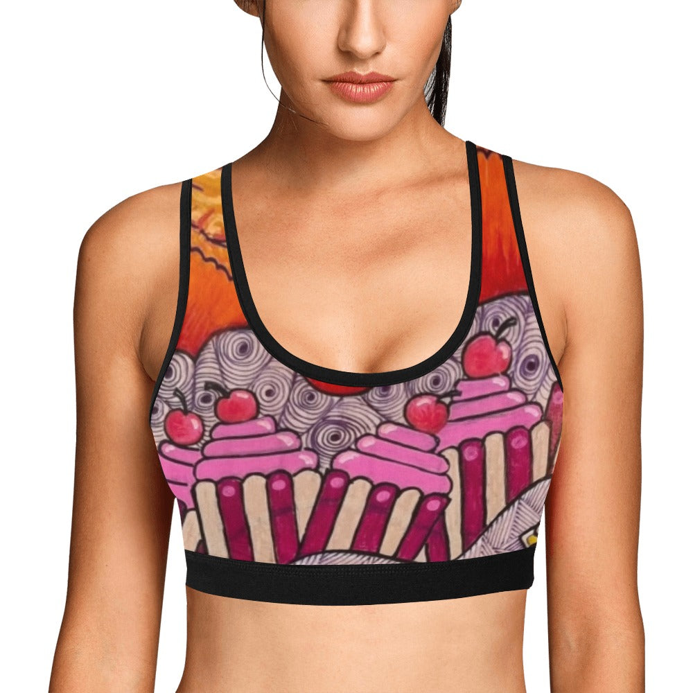 Cupcake Skate Art Sports Bra Pink
