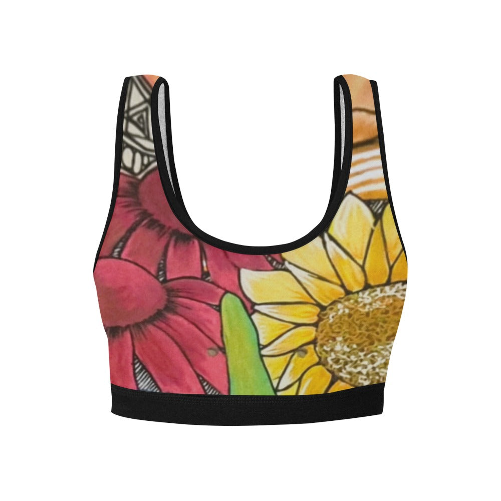 Cupcake Skate Art Sports Bra Red & Yellow