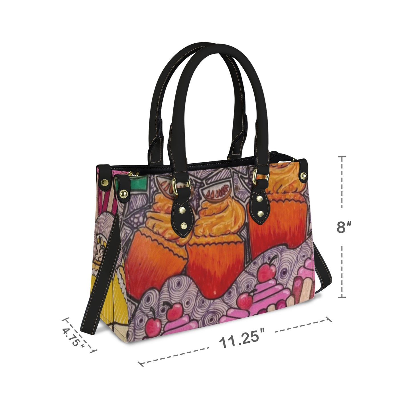 Cupcakes Skate Art Handbag PU Leather Handbag-Small