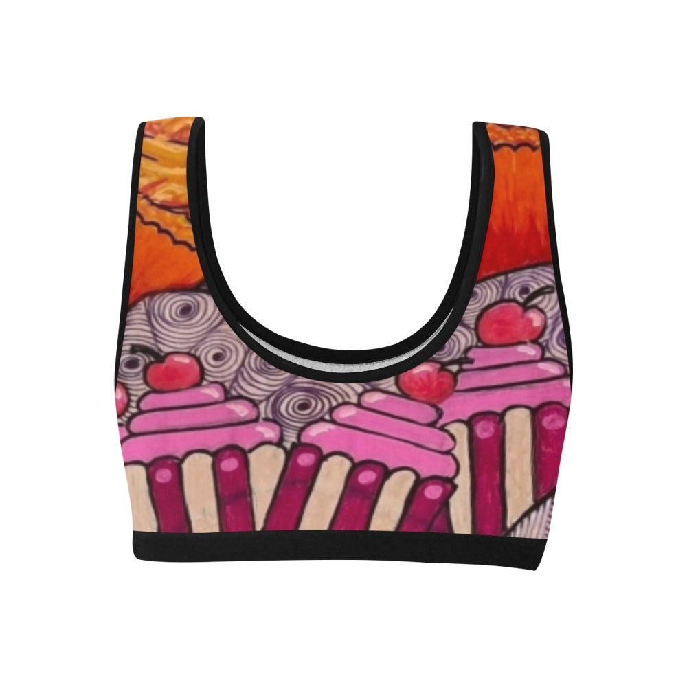 Cupcake Skate Art Sports Bra Pink