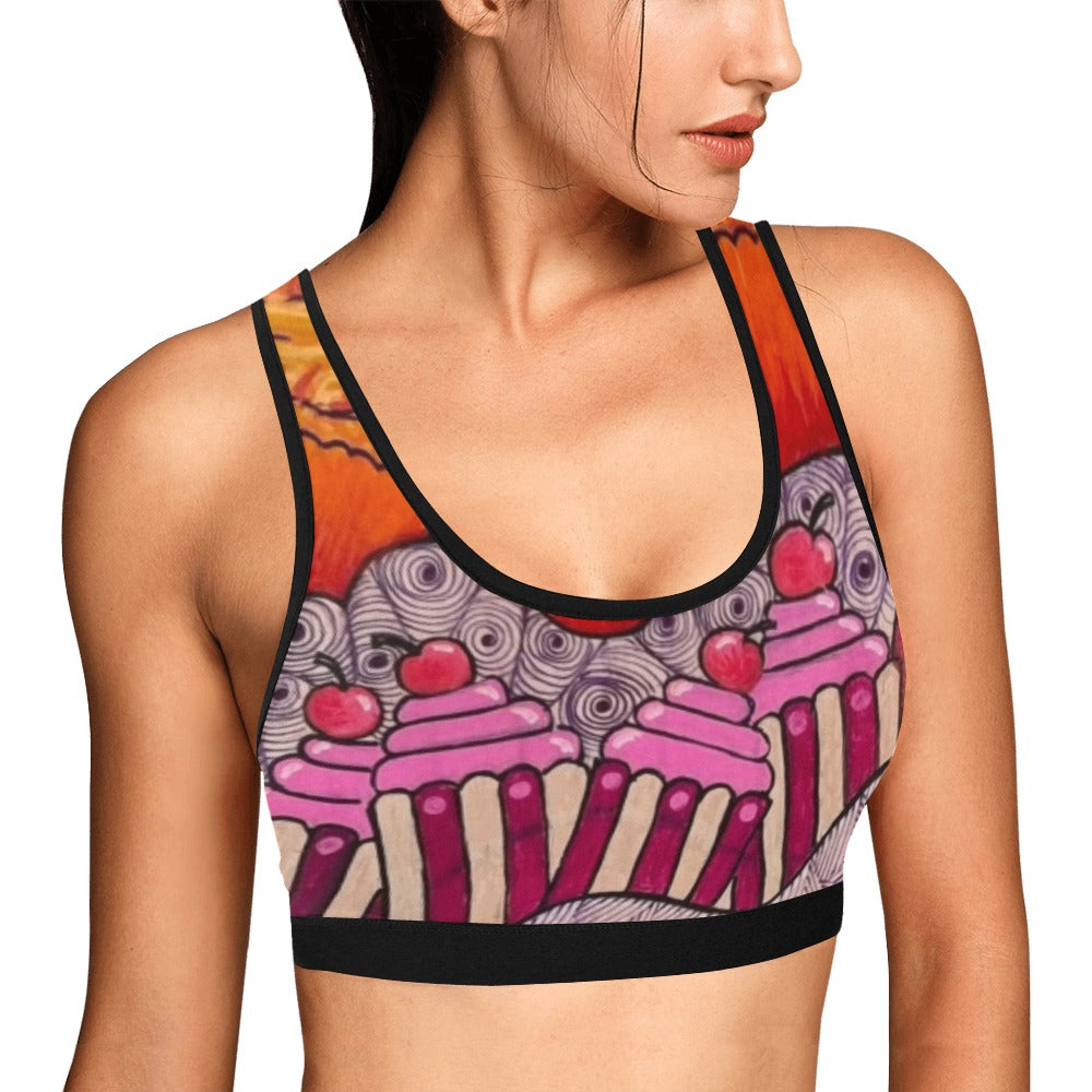 Cupcake Skate Art Sports Bra Pink