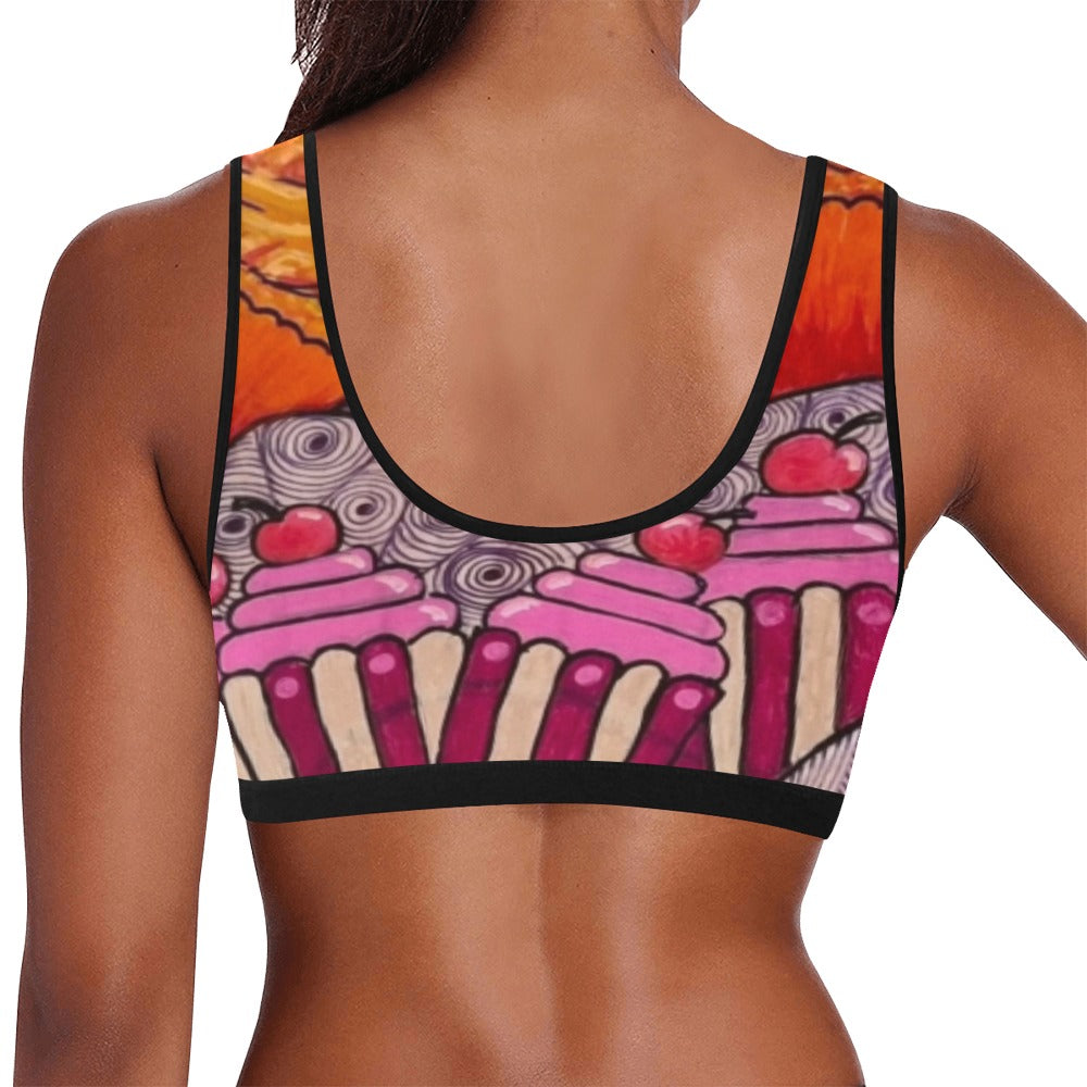 Cupcake Skate Art Sports Bra Pink
