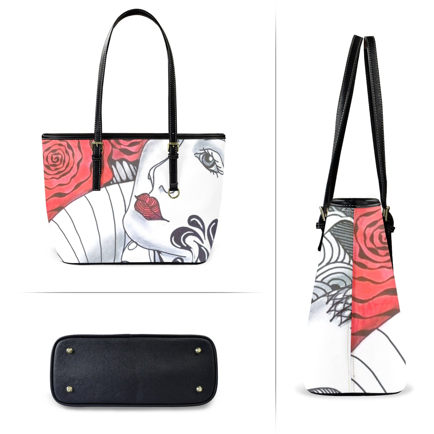 Splash of Red Zen Tote Bag Leather