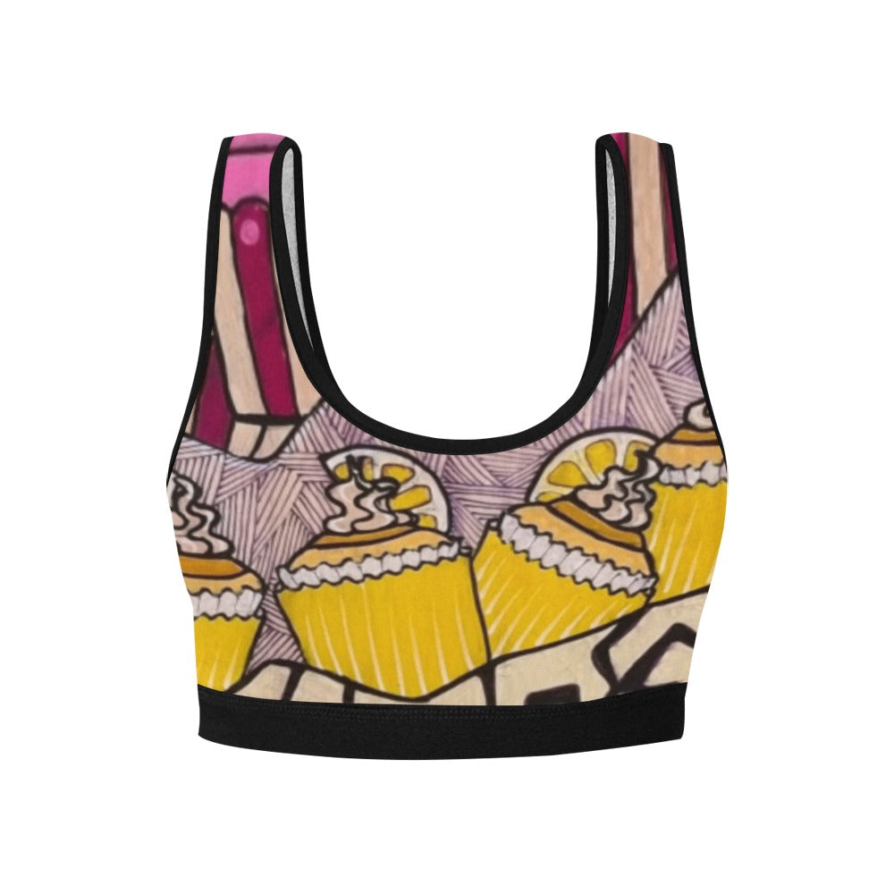 Cupcake Skate Art Sports Bra Yellow