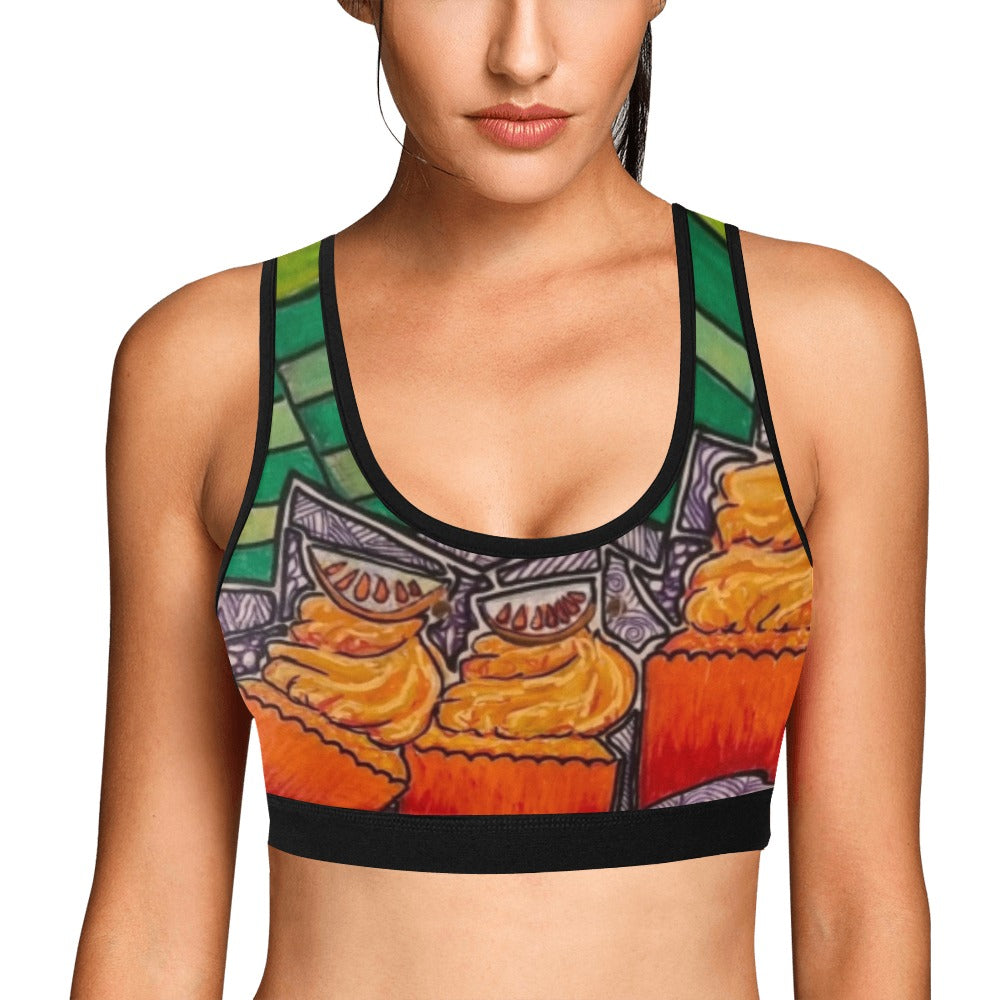 Cupcake Skate Art Sports Bra Orange