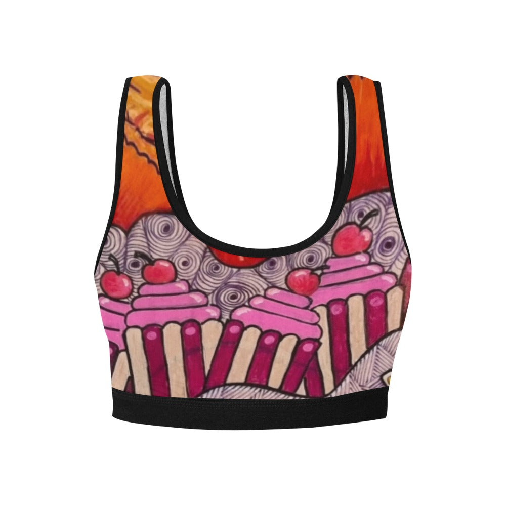 Cupcake Skate Art Sports Bra Pink
