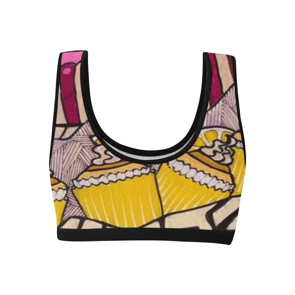 Cupcake Skate Art Sports Bra Yellow