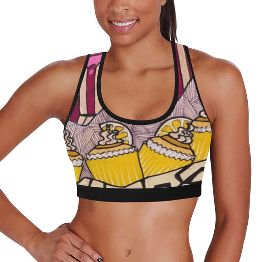 Cupcake Skate Art Sports Bra Yellow