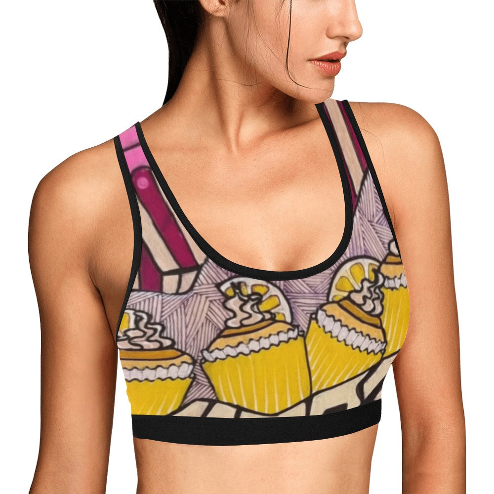 Cupcake Skate Art Sports Bra Yellow
