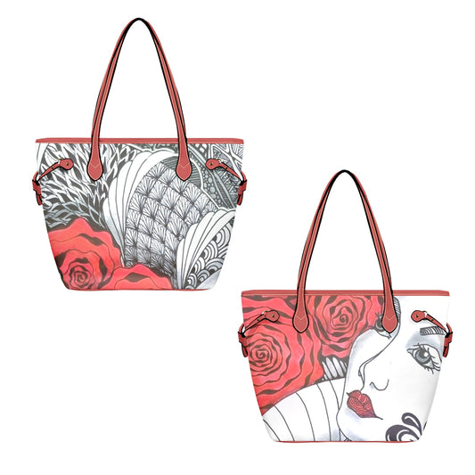 Spash of Red Zen Clover Leather Tote Bag