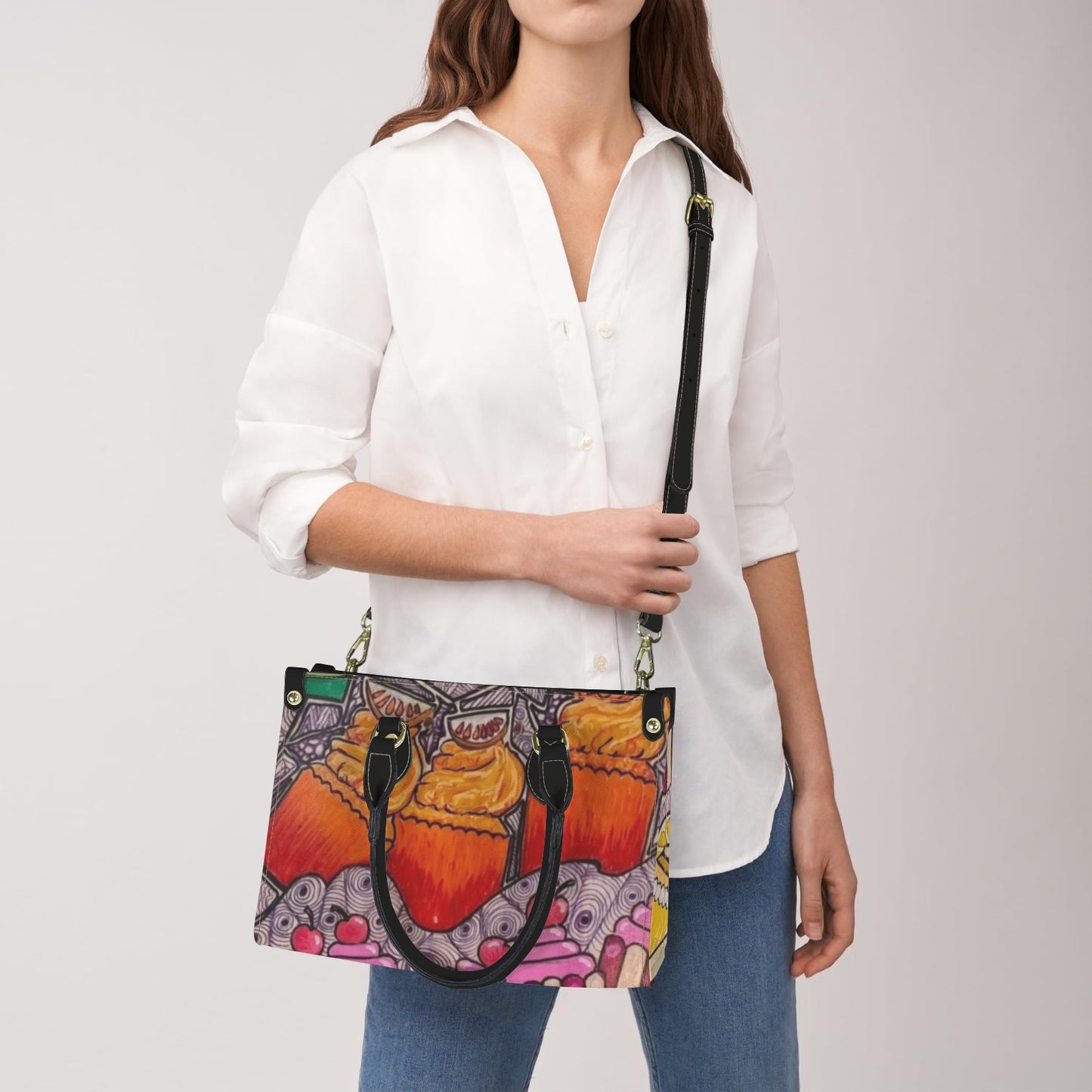Cupcakes Skate Art Handbag PU Leather Handbag-Small