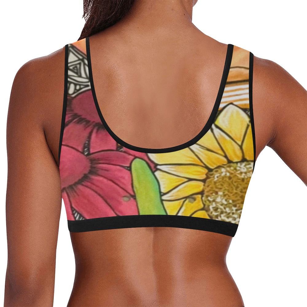 Cupcake Skate Art Sports Bra Red & Yellow
