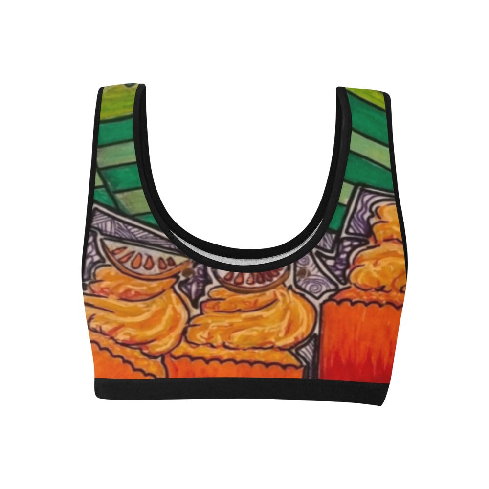 Cupcake Skate Art Sports Bra Orange