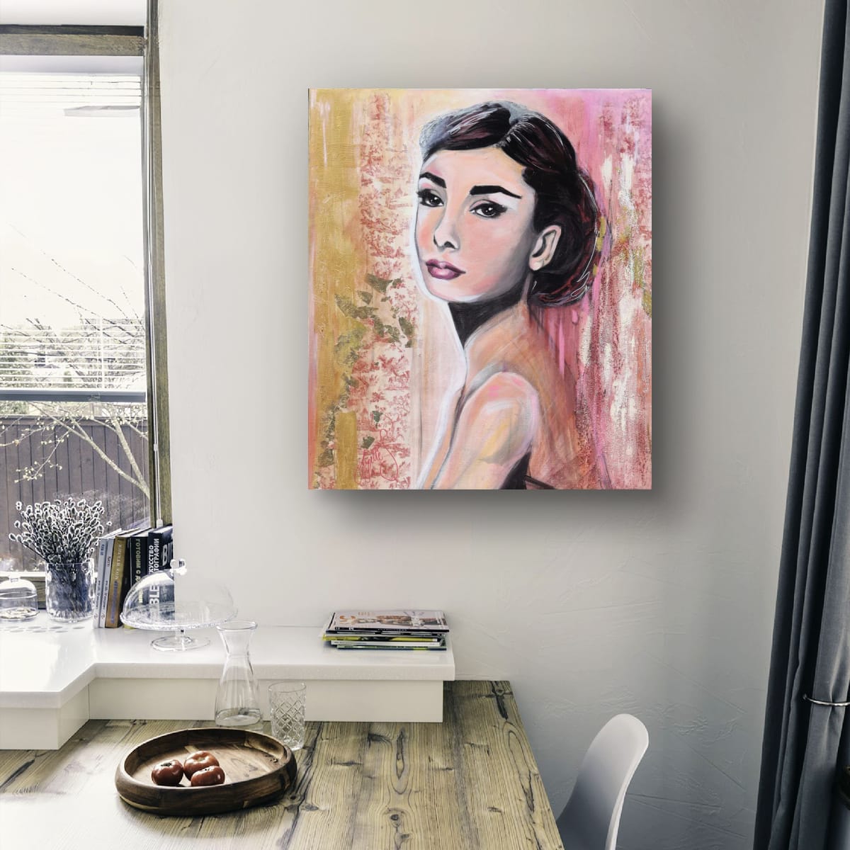 Rose pink feminine portrait inspired by classic Hollywood elegance, part of the Pink Icons Series by Lynette Mary Skeers.