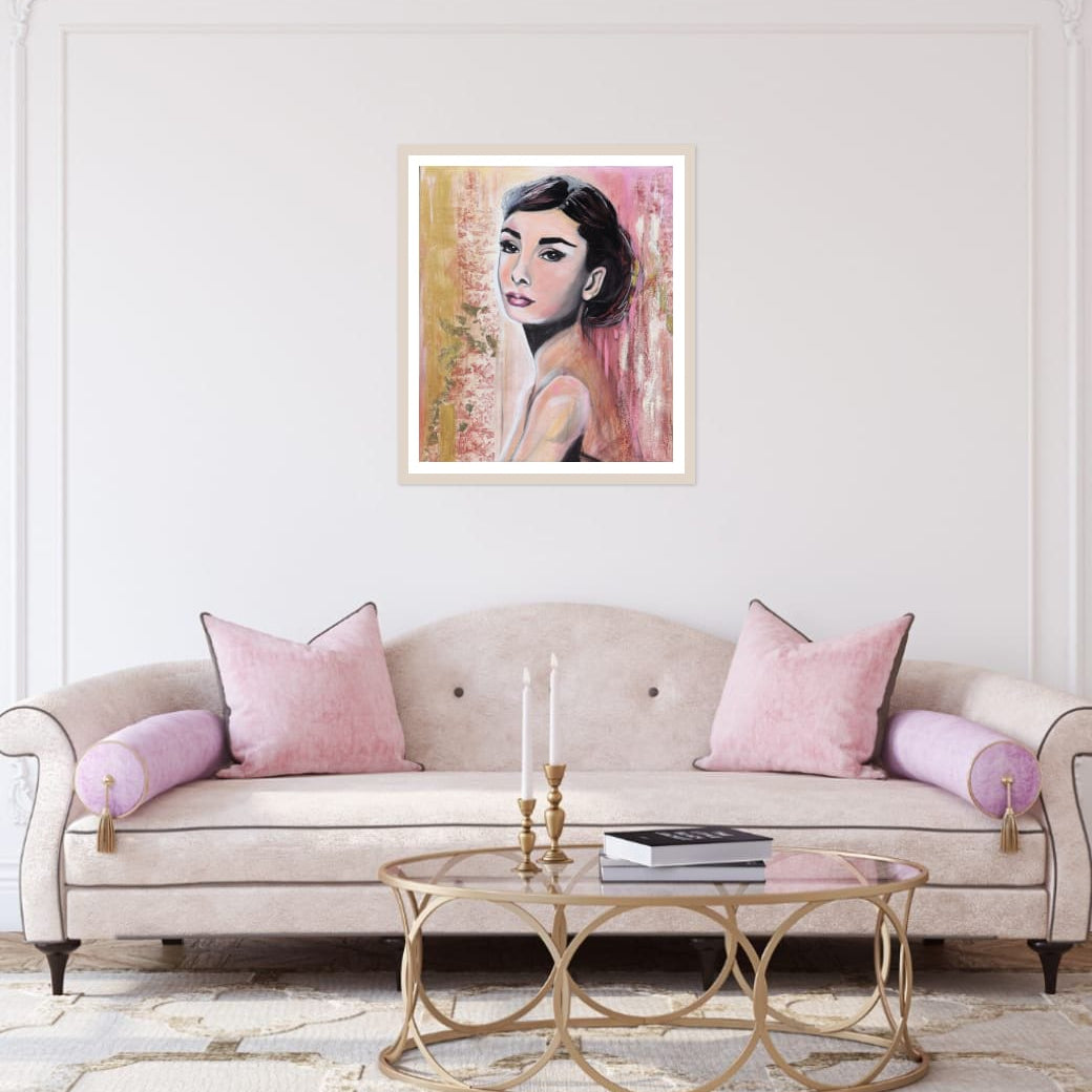 Rose pink feminine portrait inspired by classic Hollywood elegance, part of the Pink Icons Series by Lynette Mary Skeers.