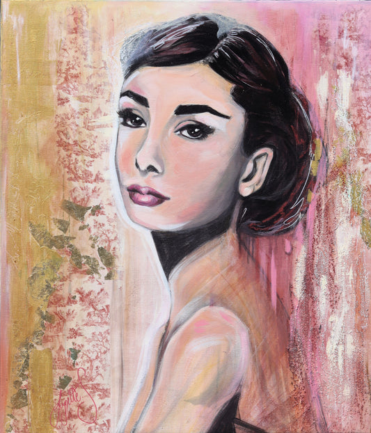 Rose pink feminine portrait inspired by classic Hollywood elegance, part of the Pink Icons Series by Lynette Mary Skeers.
