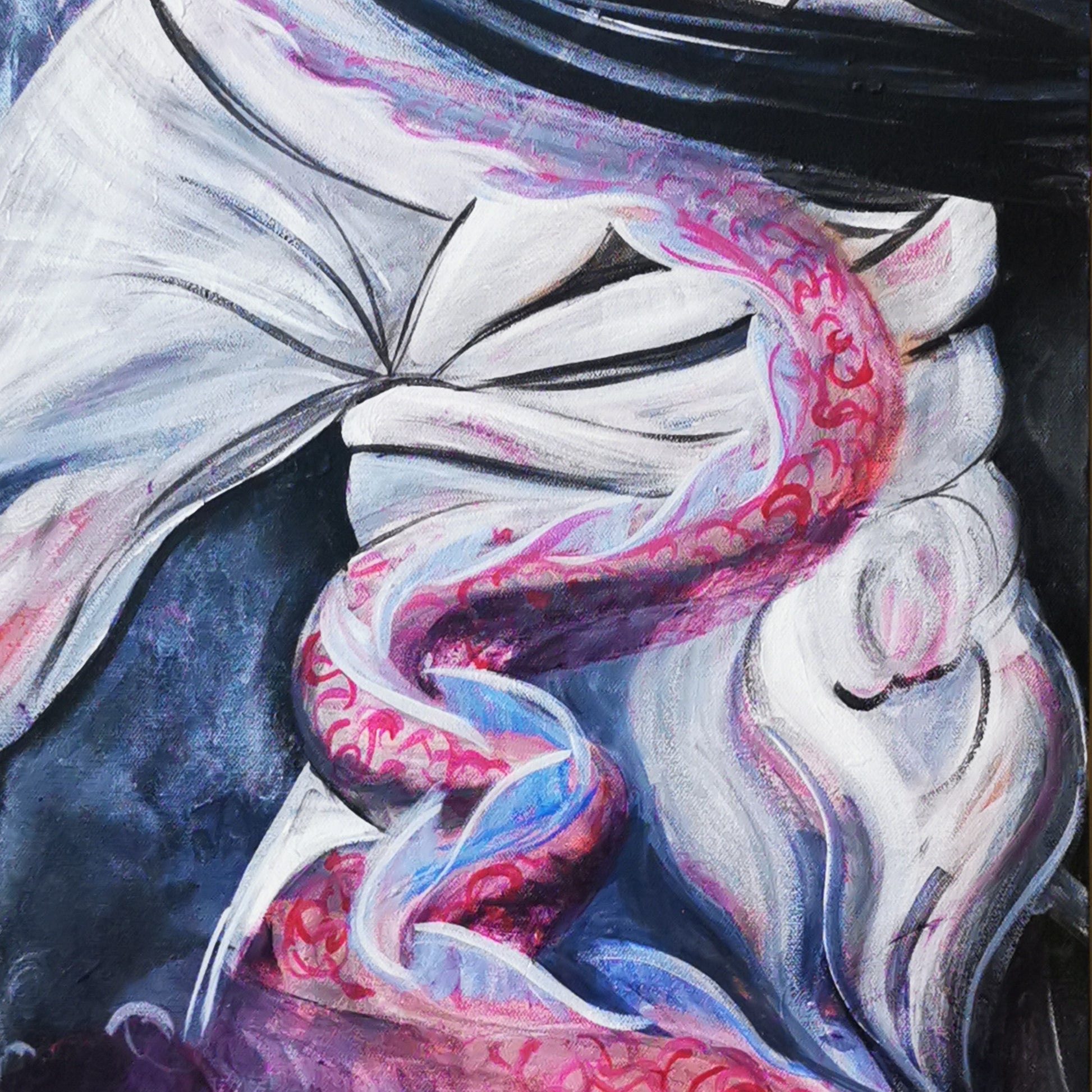 Indigo third eye chakra artwork of a geisha with rising dragon energy symbolising intuition, inner vision, spiritual awareness and feminine wisdom.
