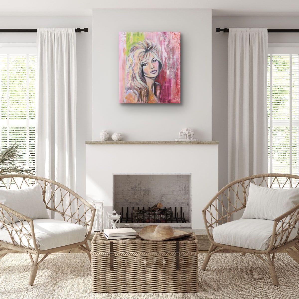 Blush pink feminine portrait inspired by a classic Hollywood starlet, part of the Pink Icons Series by Lynette Mary Skeers.