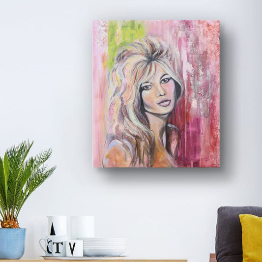 Blush pink feminine portrait inspired by a classic Hollywood starlet, part of the Pink Icons Series by Lynette Mary Skeers.