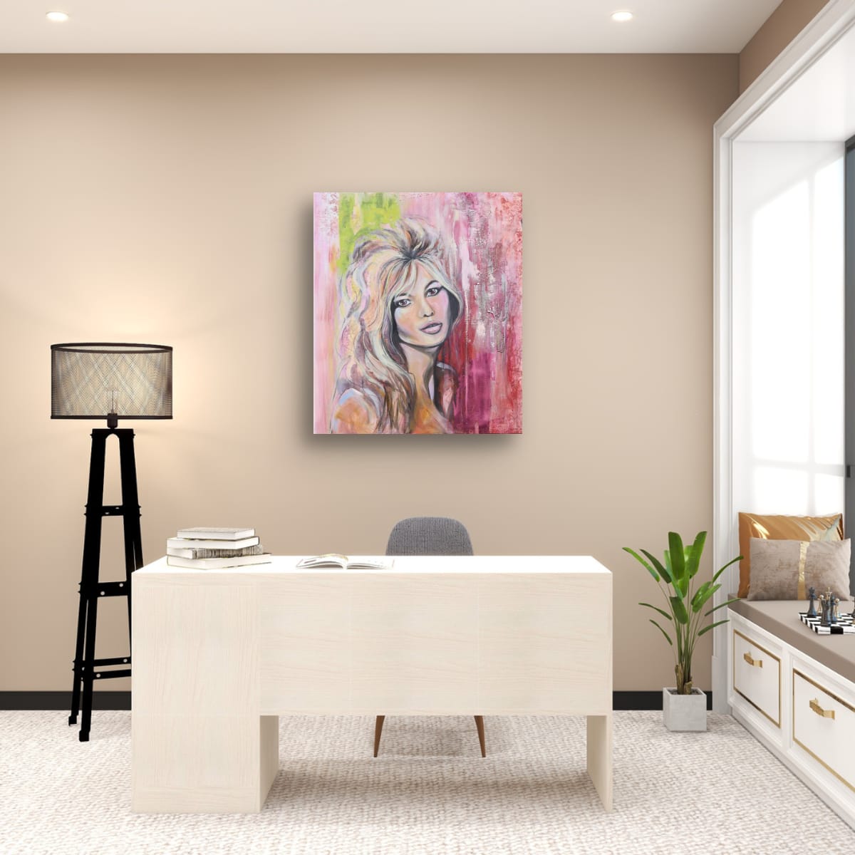 Blush pink feminine portrait inspired by a classic Hollywood starlet, part of the Pink Icons Series by Lynette Mary Skeers.