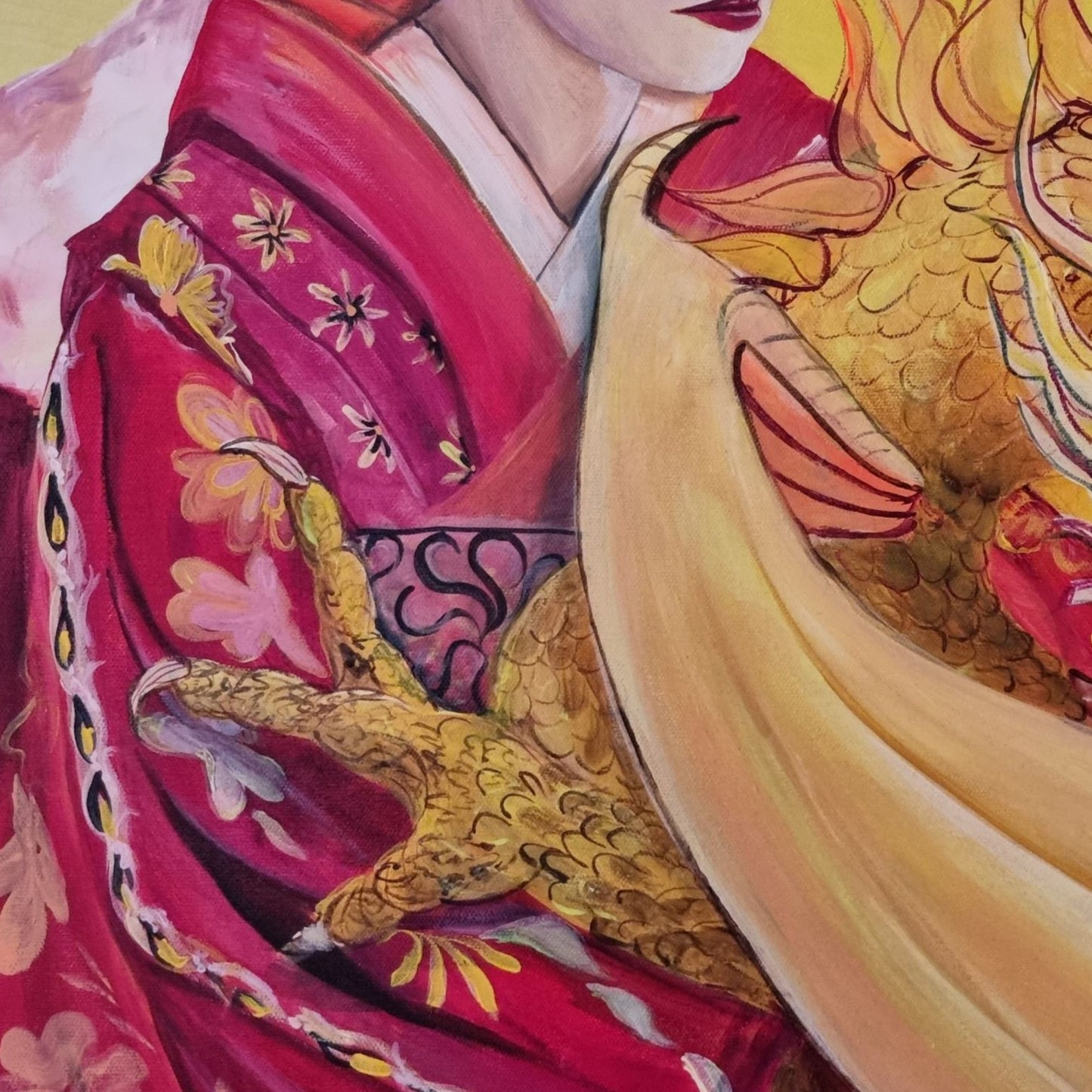 White and gold soul star chakra artwork of a geisha with a rising golden dragon, symbolising divine light, higher guidance, spiritual ascension and awakened feminine energy.