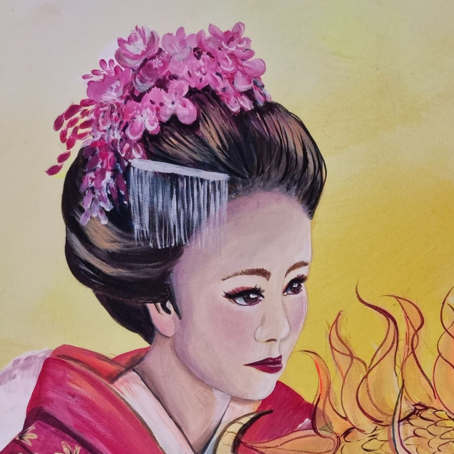 White and gold soul star chakra artwork of a geisha with a rising golden dragon, symbolising divine light, higher guidance, spiritual ascension and awakened feminine energy.