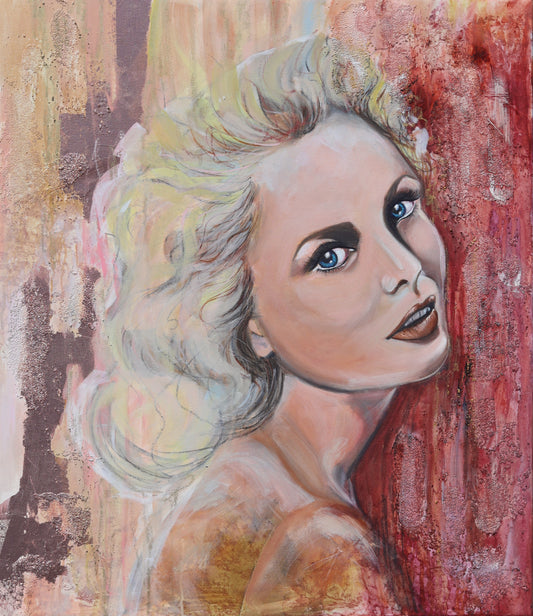 Pink feminine portrait inspired by classic Hollywood glamour, part of the Pink Icons Series by Lynette Mary Skeers.