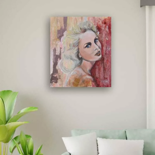 Pink feminine portrait inspired by classic Hollywood glamour, part of the Pink Icons Series by Lynette Mary Skeers.