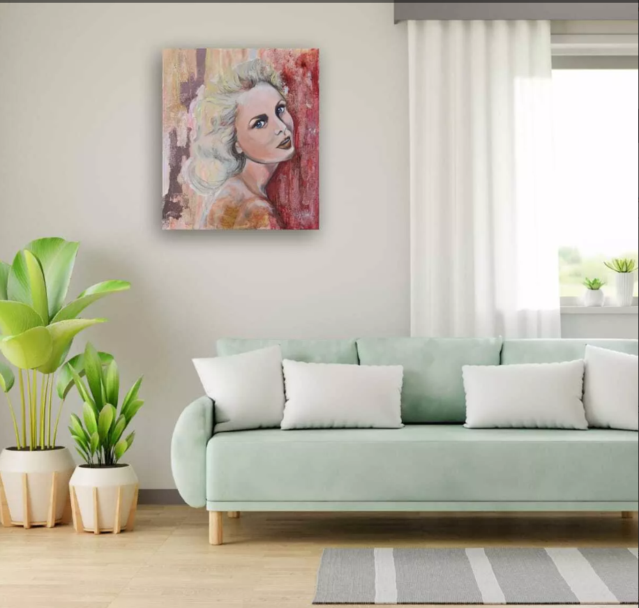 Pink feminine portrait inspired by classic Hollywood glamour, part of the Pink Icons Series by Lynette Mary Skeers.