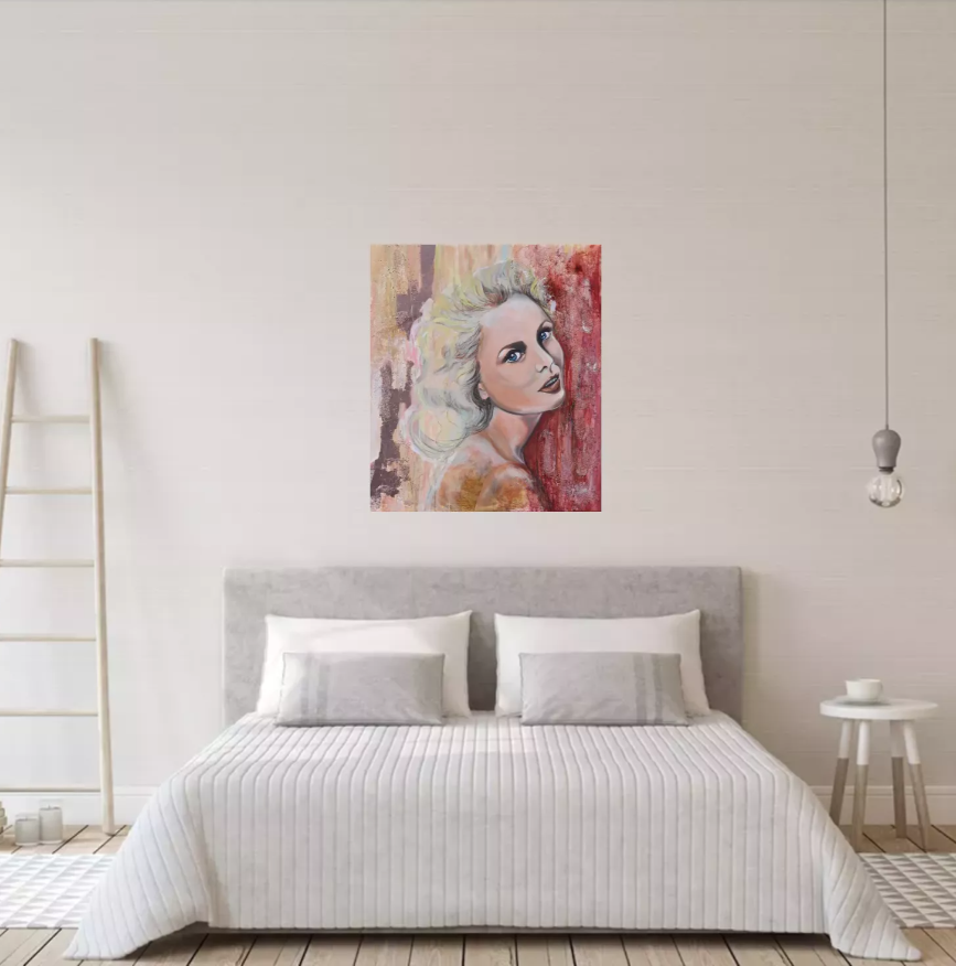 Pink feminine portrait inspired by classic Hollywood glamour, part of the Pink Icons Series by Lynette Mary Skeers.