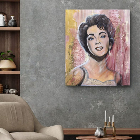Vibrant pink portrait inspired by Elizabeth Taylor, part of the Pink Icons Series by Lynette Mary Skeers.