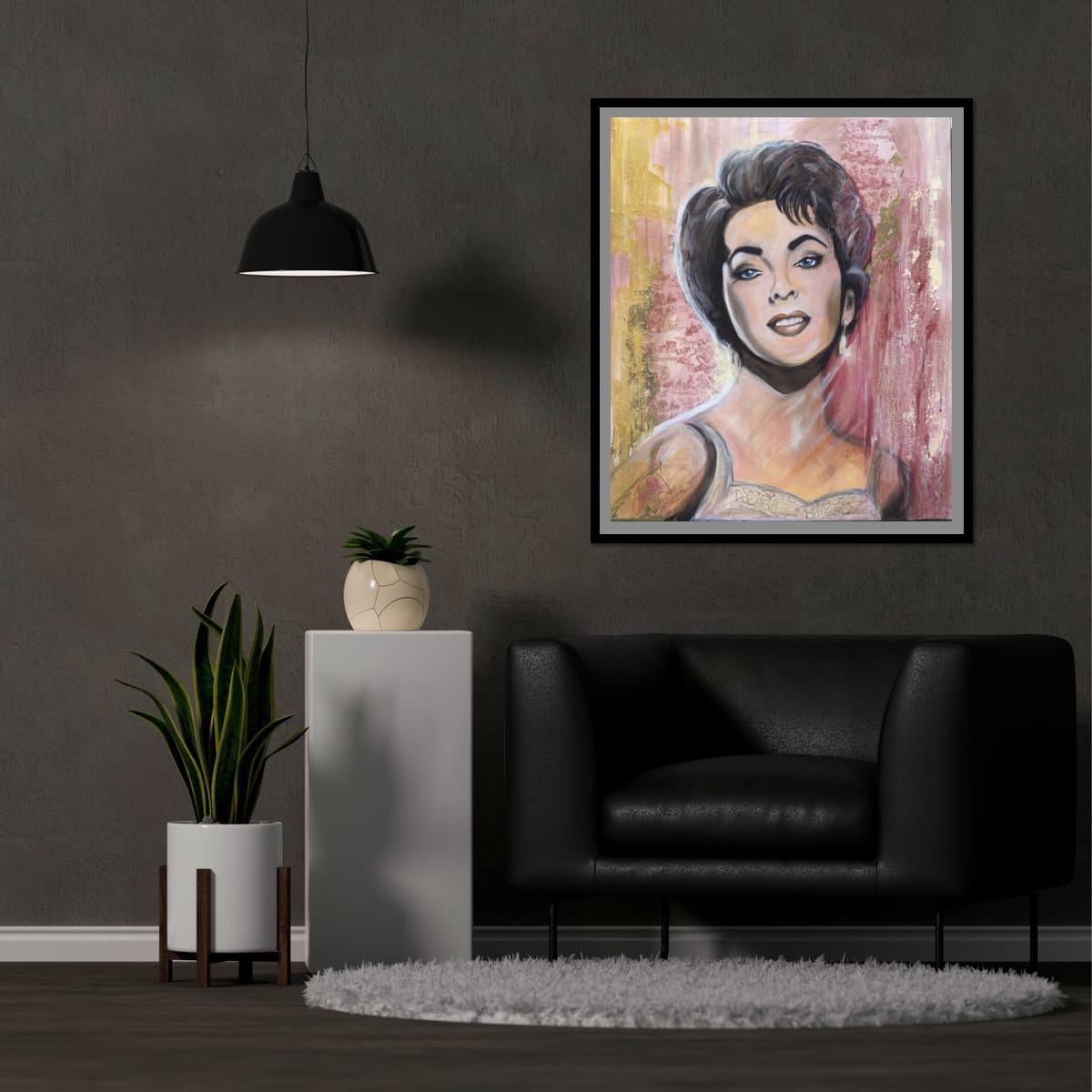 Vibrant pink portrait inspired by Elizabeth Taylor, part of the Pink Icons Series by Lynette Mary Skeers.