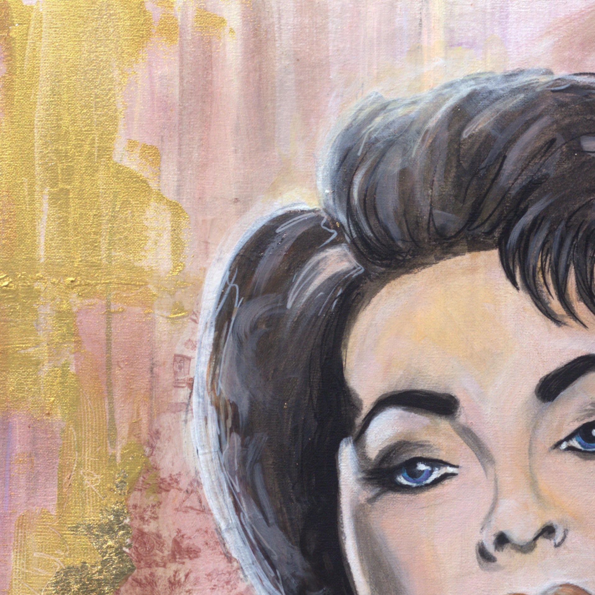 Vibrant pink portrait inspired by Elizabeth Taylor, part of the Pink Icons Series by Lynette Mary Skeers.