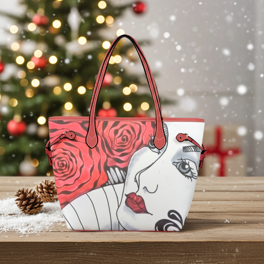 Spash of Red Zen Clover Leather Tote Bag