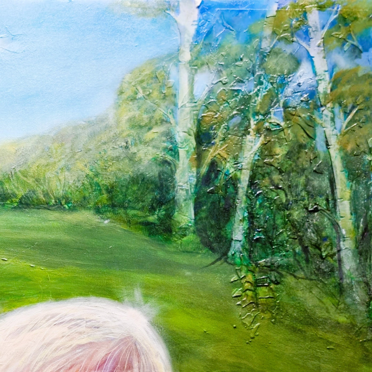 Close-up of layered mixed media textures, expressive marks and colour in Until You Spread Your Wings.