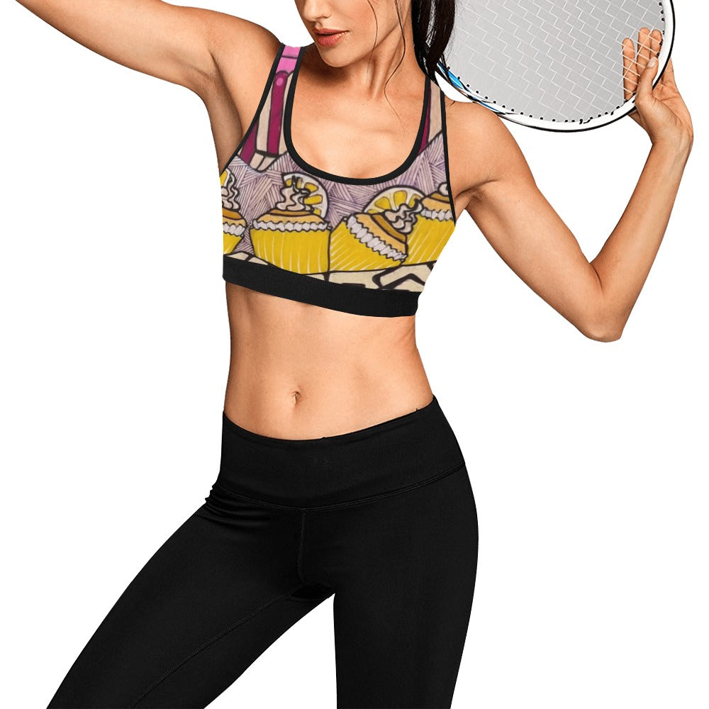 Cupcake Skate Art Sports Bra Yellow