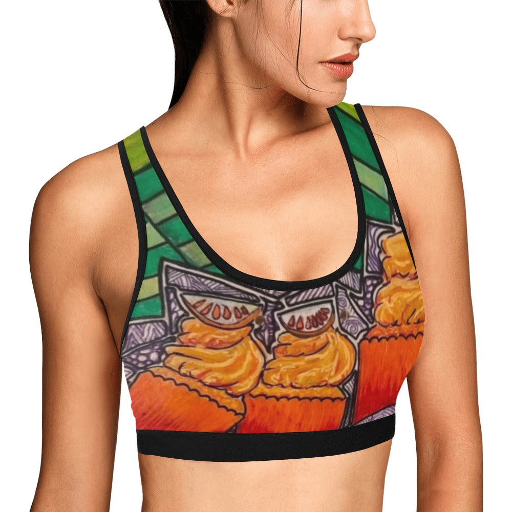 Cupcake Skate Art Sports Bra Orange