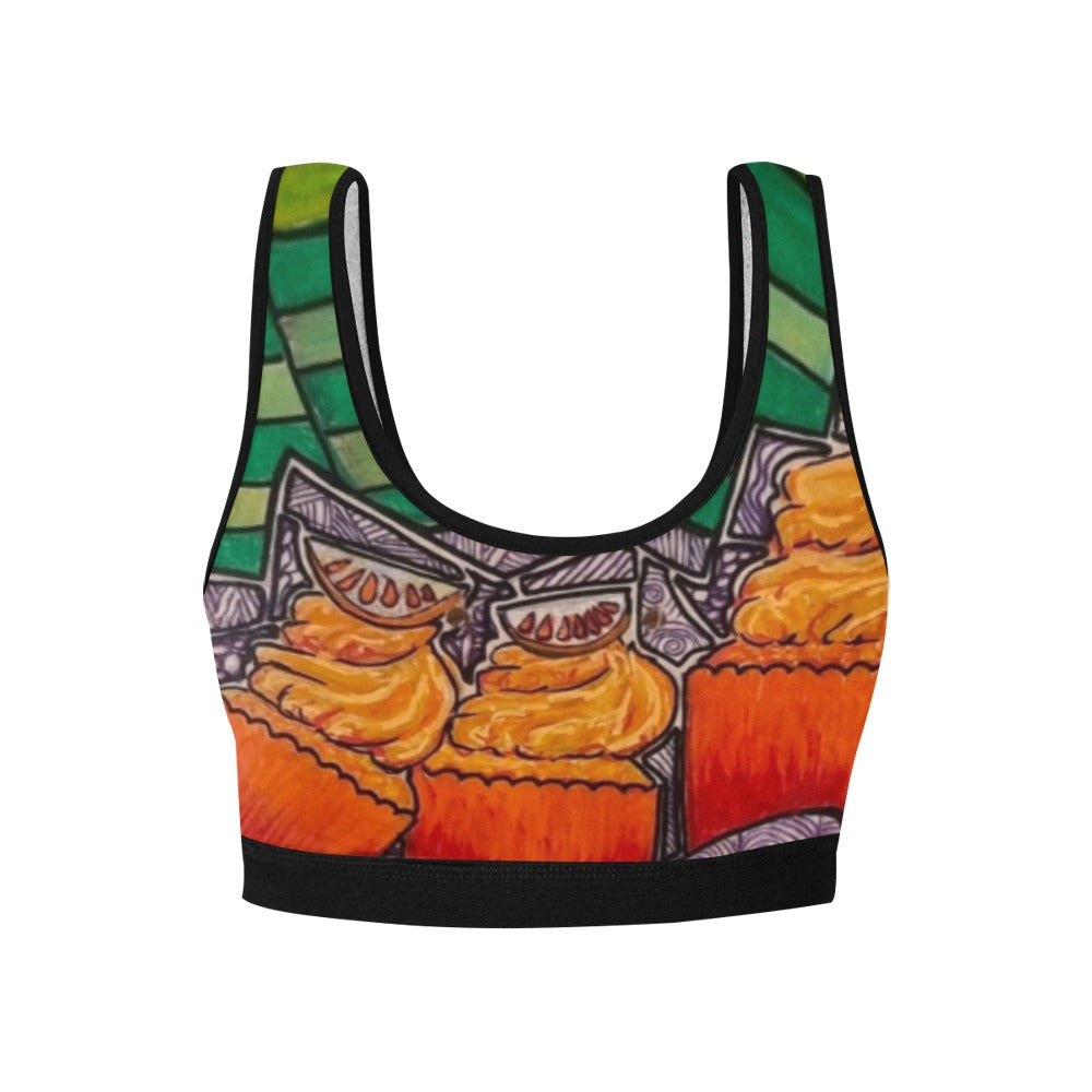 Cupcake Skate Art Sports Bra Orange