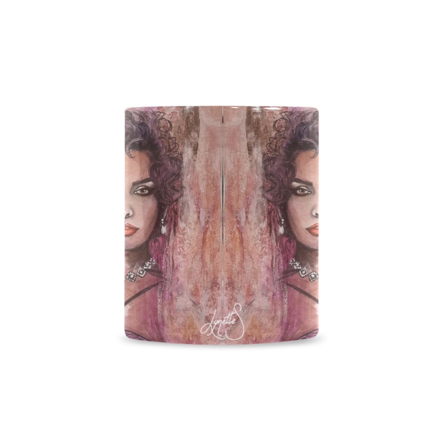 Art coffee cup featuring Cerise Sophia portrait from the Pink Icons Series by Australian artist Lynette Mary Skeers