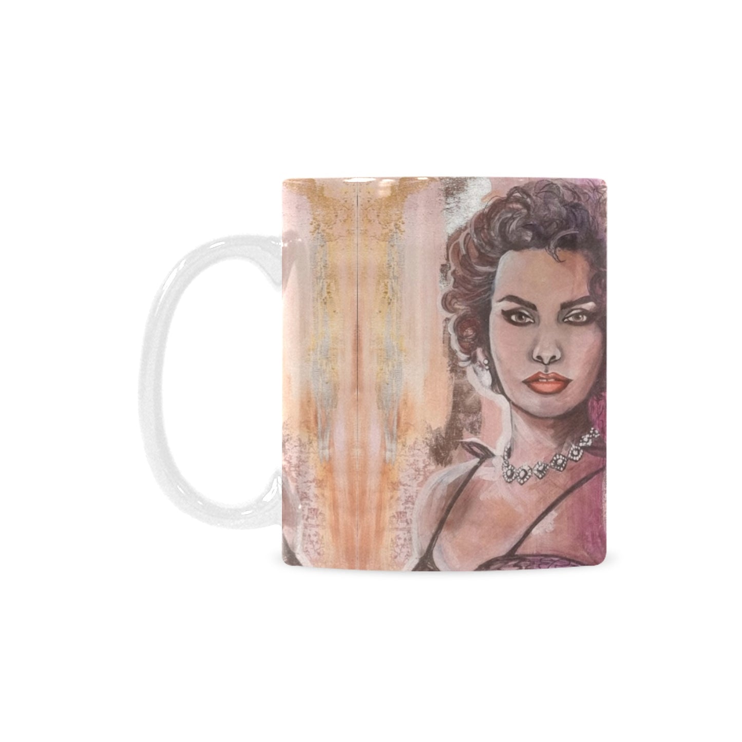 Art coffee cup featuring Cerise Sophia portrait from the Pink Icons Series by Australian artist Lynette Mary Skeers