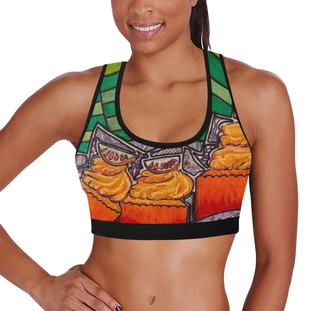 Cupcake Skate Art Sports Bra Orange